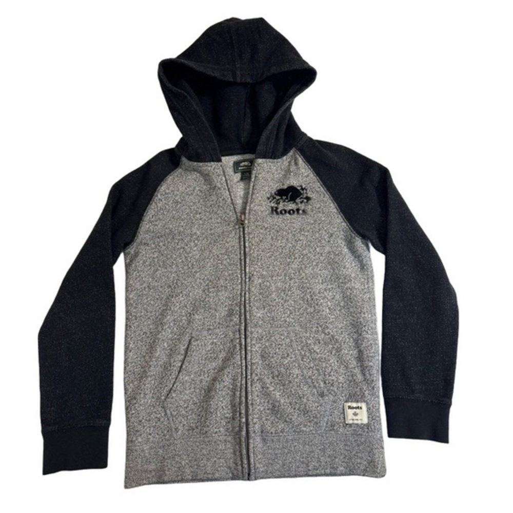 Roots Kids Zippered Zip Up Charcoal Grey Black Hoodie Sweatshirt Girl Large